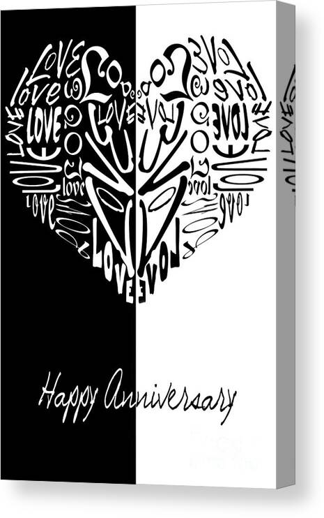 Wendy Canvas Print featuring the digital art Love Heart-Happy Anniversary Card by Wendy Wilton