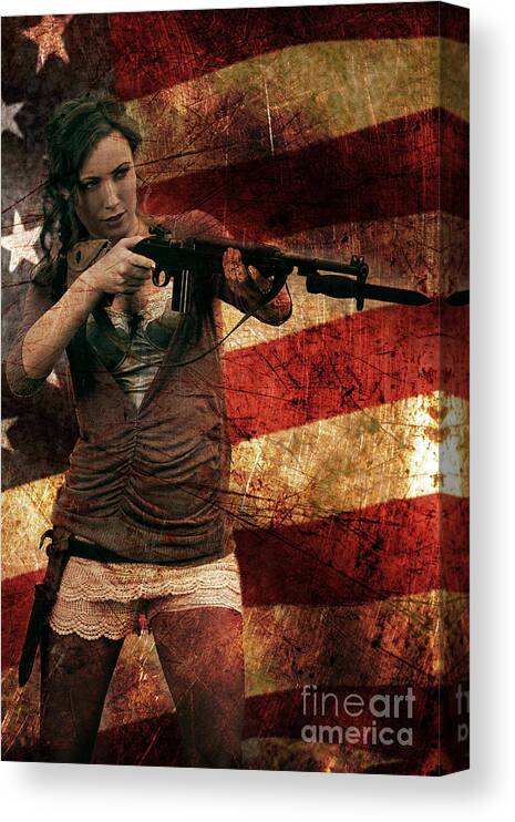 M1 Canvas Print featuring the photograph M1 Carbine on American Flag by David Bazabal Studios