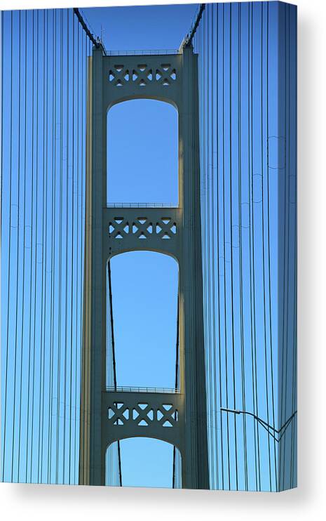 Mackinac Bridge Canvas Print featuring the photograph Mackinac Bridge Tower by Mary Bedy