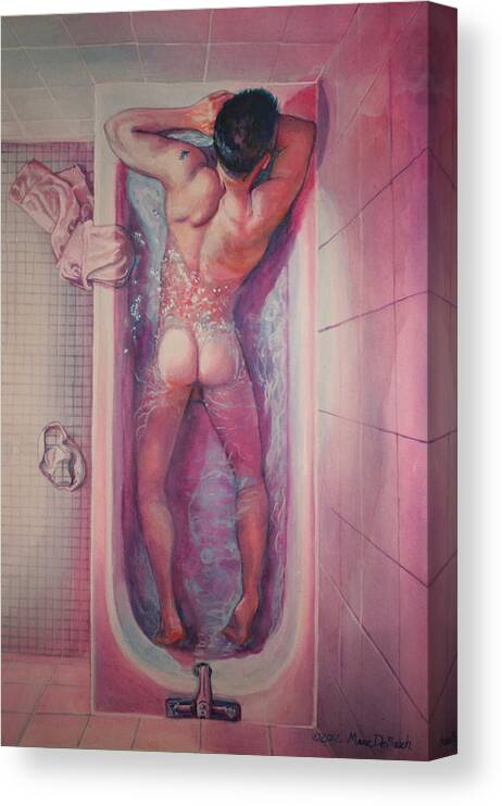 Male Nude Canvas Print featuring the painting Man in Bathtub #1 by Marc DeBauch