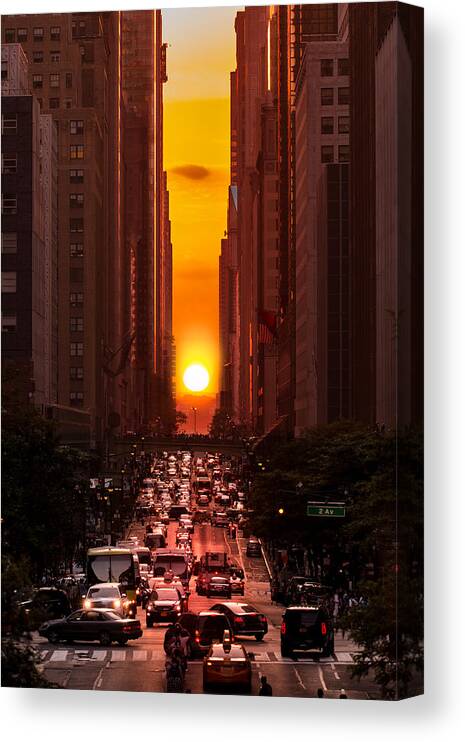42nd Street Canvas Print featuring the photograph Manhattanhenge in New York City by Mihai Andritoiu