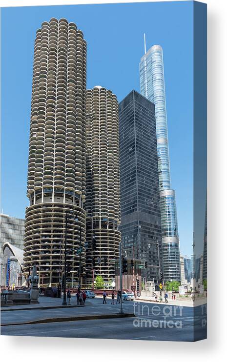Chicago Canvas Print featuring the photograph Marina City, AMA Plaza, and Trump Tower by David Levin
