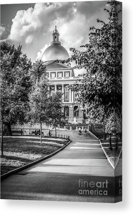 America Canvas Print featuring the photograph Massachusetts Statehouse Black and White Photo by Paul Velgos