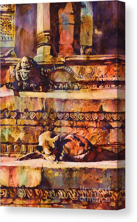 Art Prints Canvas Print featuring the painting Memories of Happier Times- Nepal by Ryan Fox
