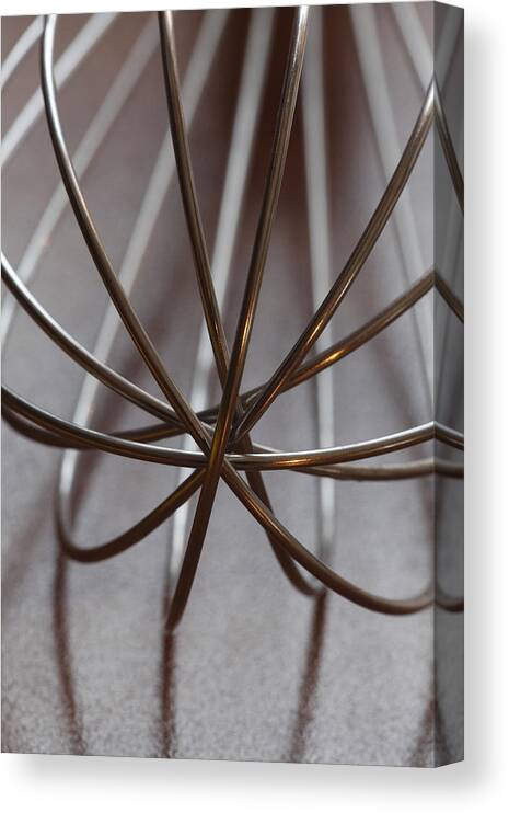 Still Life Canvas Print featuring the photograph Metal whisk on a table by Ulrich Kunst And Bettina Scheidulin
