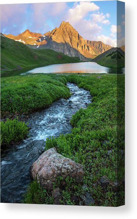 Blue Lakes Canvas Print featuring the photograph Middle Blue Lake Vertical by Aaron Spong