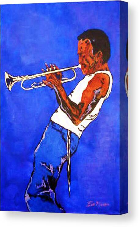 Miles Davis Paintings Canvas Print featuring the painting Miles Davis-Miles and Miles Away by Bill Manson