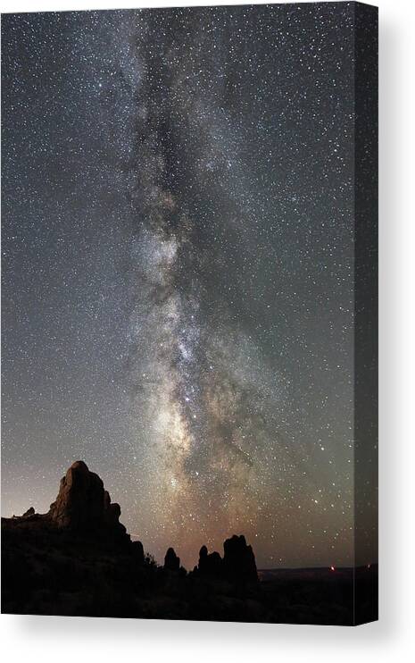 Milky Way Canvas Print featuring the photograph Milky Way over Arches NP One by Jean Clark