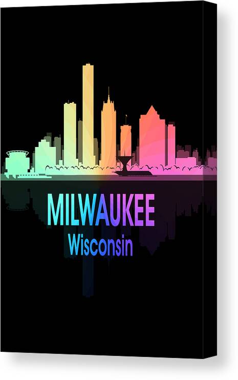 Milwaukee Canvas Print featuring the digital art Milwaukee WI 5 Vertical by Angelina Tamez