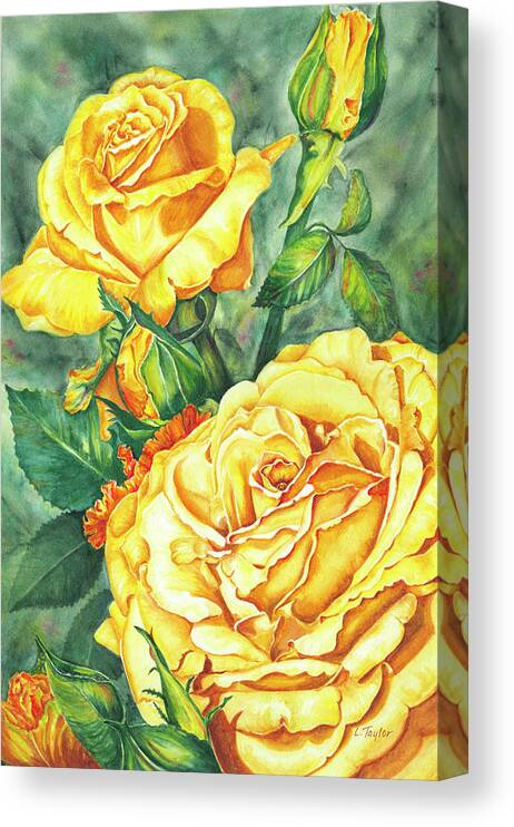Yellow Rose Watercolor Canvas Print featuring the painting Mom's Golden Glory by Lori Taylor