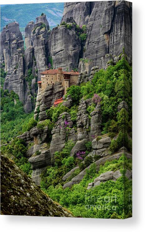 Meteora Greece Sunset Print PANORAMA CANVAS WALL ART Picture Green 