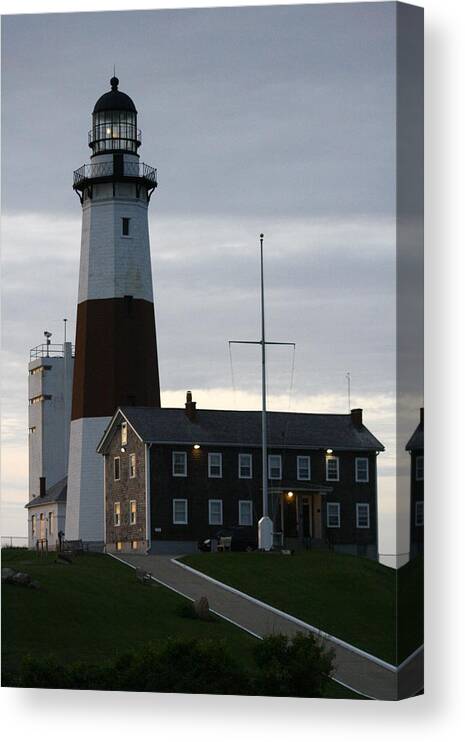 Montauk Light Canvas Print featuring the photograph Montauk Point Light at Dawn by Christopher J Kirby