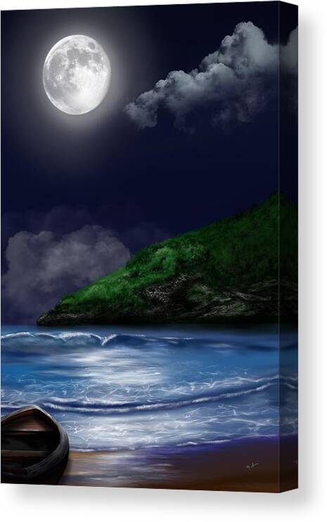 “moon Over The Cove” Canvas Print featuring the digital art Moon Over the Cove by Mark Taylor