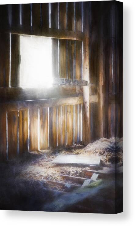 Barn Interior Canvas Print featuring the photograph Morning Sun in the Barn by Scott Norris