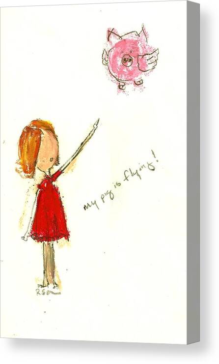 Girl Canvas Print featuring the drawing My Pig is Flying by Ricky Sencion