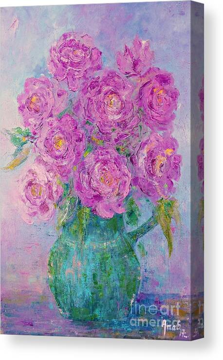 Painting Canvas Print featuring the painting My Summer Roses by Amalia Suruceanu