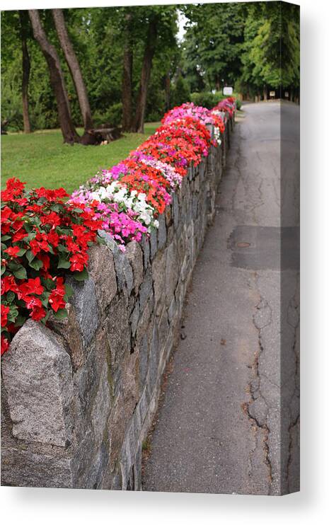 Stone Wall Canvas Print featuring the photograph Natural Floral Wall 4 by Living Color Photography Lorraine Lynch