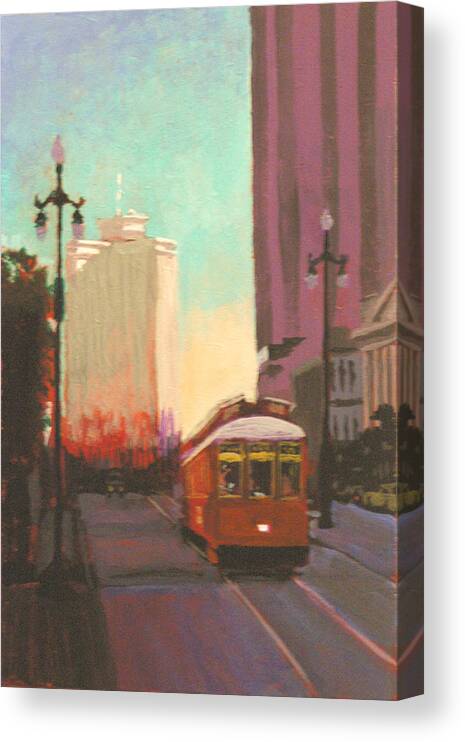 Trolley Canvas Print featuring the painting New Orleans Trolley by Robert Bissett
