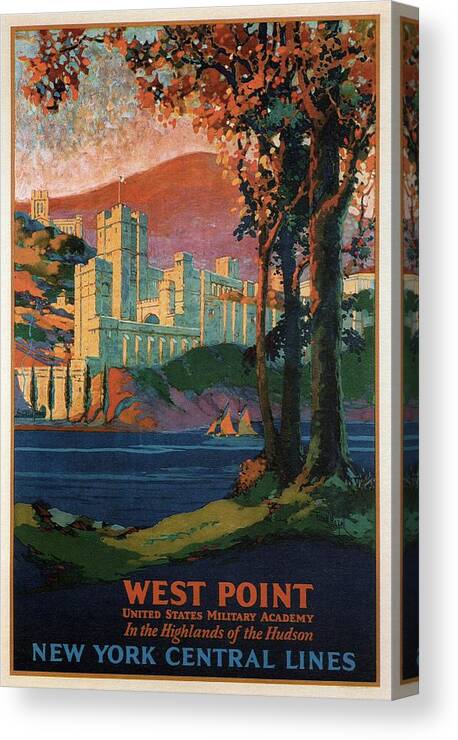 Travel Poster Canvas Print featuring the mixed media New York Central Lines - West Point - Retro travel Poster - Vintage Poster by Studio Grafiikka
