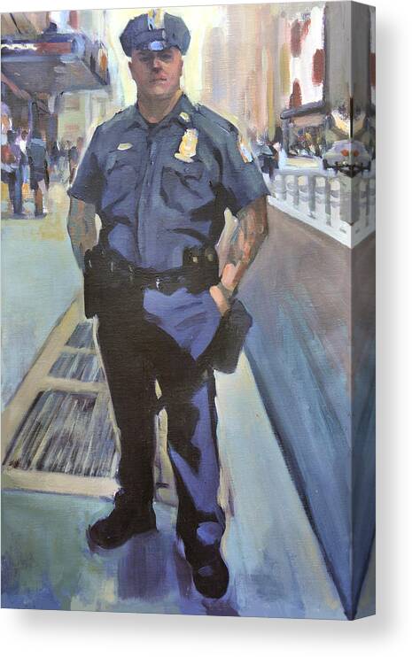 Cop On The Beat.new York Policeman Canvas Print featuring the painting New York by Merle Keller