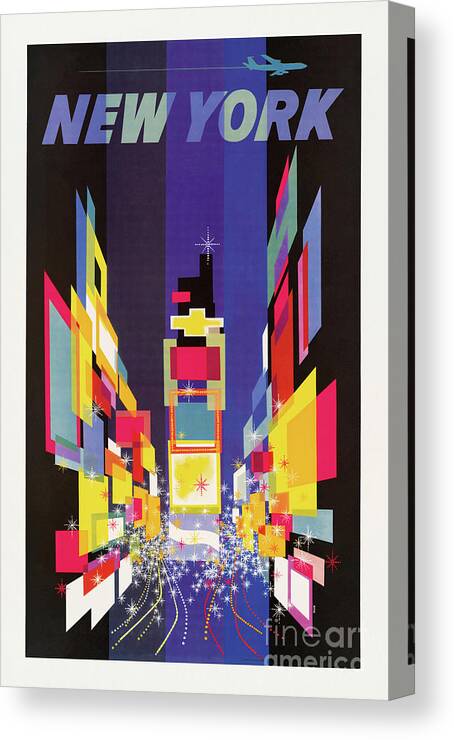  Canvas Print featuring the drawing New York Times Square by night by Heidi De Leeuw