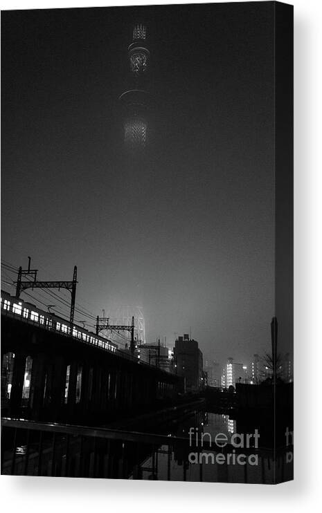  Black Canvas Print featuring the photograph Night Skytree, Asakusa Tokyo, Japan by Perry Rodriguez