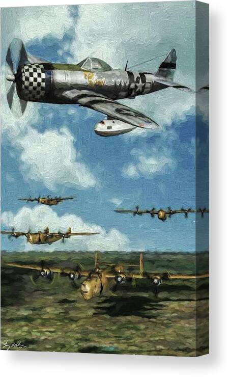 Republic P-47d Thunderbolt Canvas Print featuring the digital art No guts no glory - Oil by Tommy Anderson