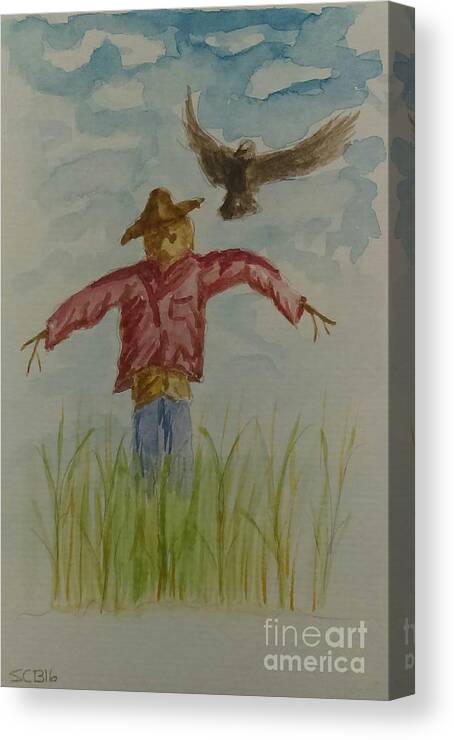 Scarecrow Canvas Print featuring the painting Not so scary by Stacy C Bottoms
