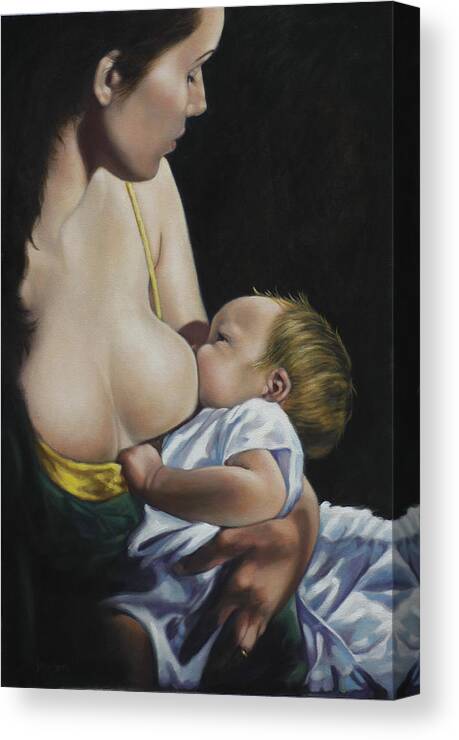 Mother And Child Canvas Print featuring the painting Nurturing by Harvie Brown