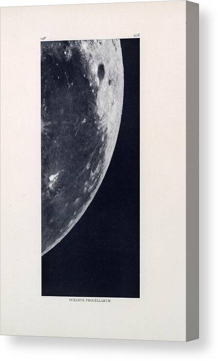 Celestial Chart Canvas Print featuring the drawing Oceanus Procellarum - Ocean of Storms - Surface of the moon - Lunar Surface - Celestial Chart by Studio Grafiikka