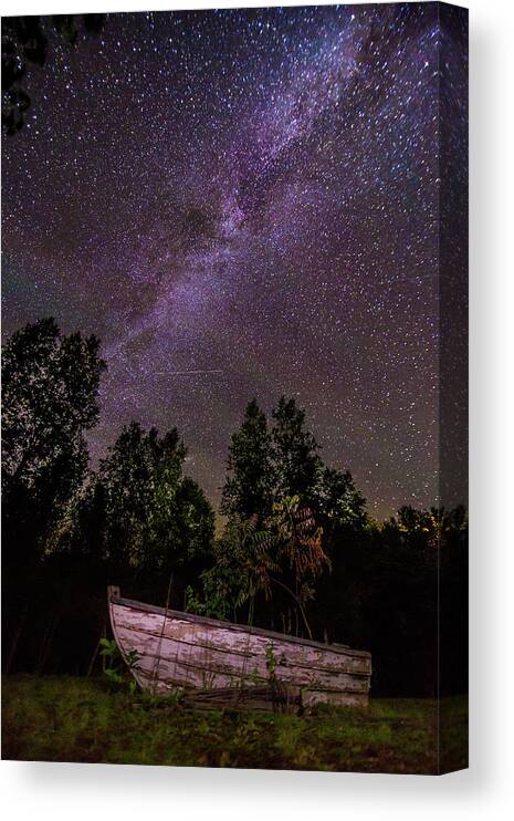 Milky Way Canvas Print featuring the photograph Old Boat Under the Stars by Tim Kirchoff