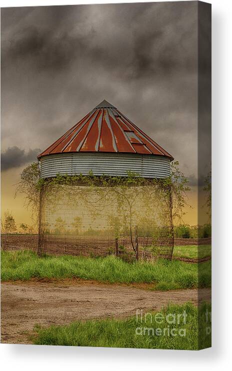 Barn Canvas Print featuring the photograph Old Corn Crib in the Cloudy Sky by Terri Morris