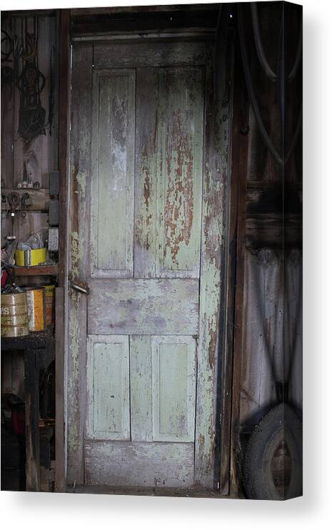 Door Canvas Print featuring the photograph Old Shop Door by Brooke Bowdren