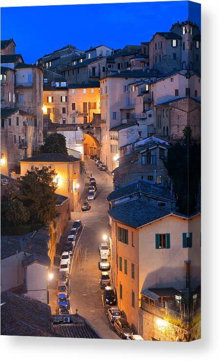 Ancient Canvas Print featuring the photograph Old Siena Town night by Songquan Deng
