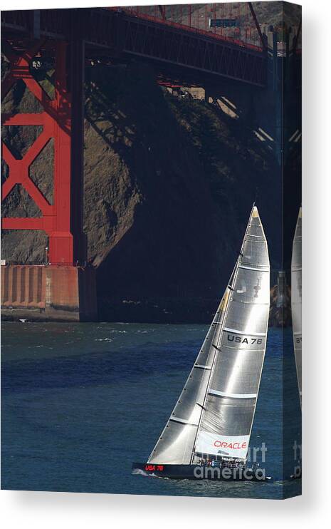San Francisco Canvas Print featuring the photograph Oracle Racing Team USA 76 International America's Cup Sailboat . 7D8071 by Wingsdomain Art and Photography