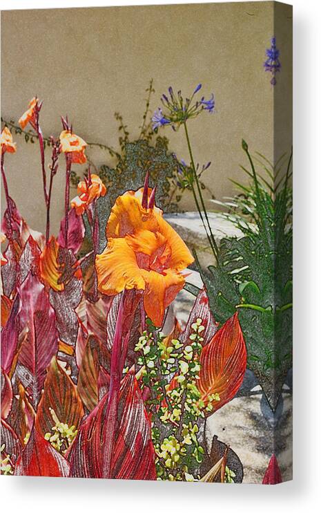 Linda Brody Canvas Print featuring the digital art Orange Canna Lilies Digital I by Linda Brody