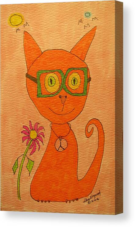 Hagood Canvas Print featuring the painting Orange Cat With Glasses by Lew Hagood