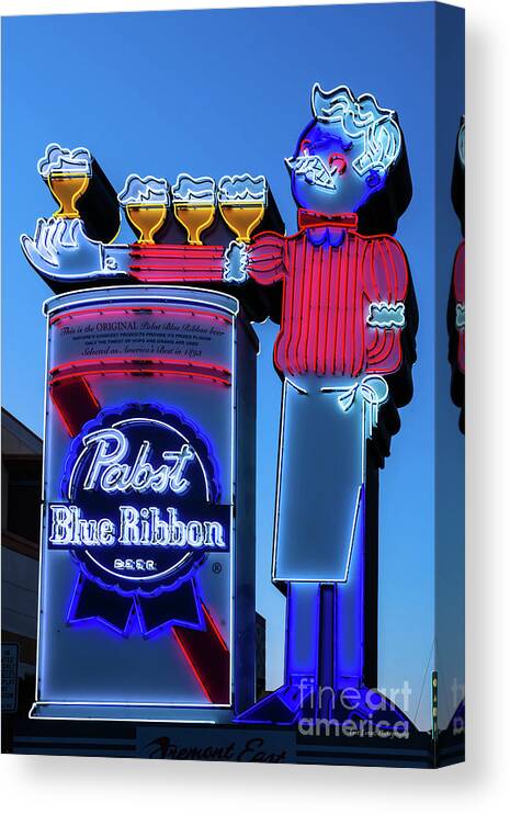 Pabst Blue Ribbon Canvas Print featuring the photograph Pabst Blue Ribbon Neon Sign Fremont Street by Aloha Art