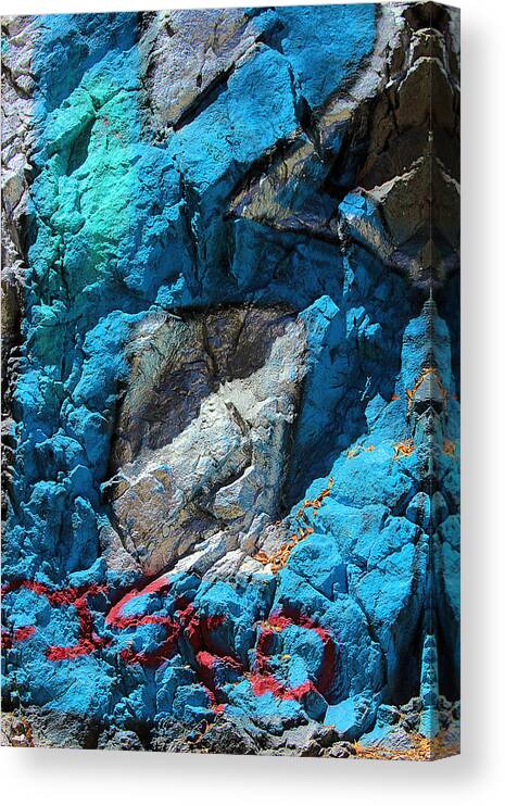 Painted Rock In Blue And Grey Canvas Print featuring the photograph Painted Rock In Blue and Grey by Viktor Savchenko