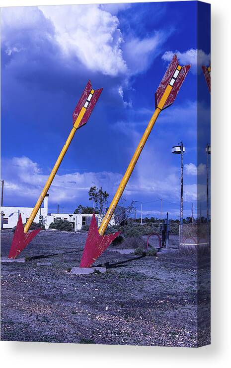 Large Arrow Canvas Print featuring the photograph Pair Of Roadside Arrows by Garry Gay
