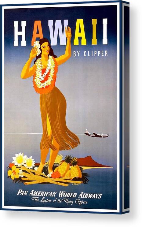 Pan America Canvas Print featuring the mixed media Pan American World Airways - Hawaii - Retro travel Poster - Vintage Poster by Studio Grafiikka