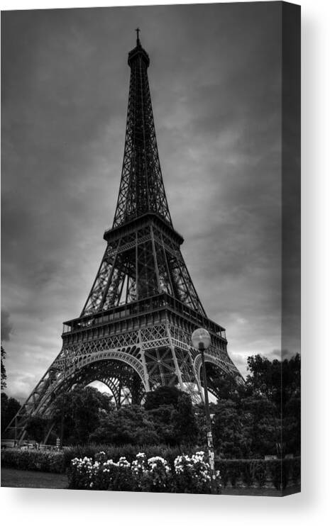 Eiffel Tower Canvas Print featuring the photograph Paris - Eiffel Tower 004 BW by Lance Vaughn