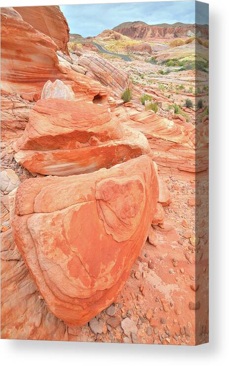 Valley Of Fire State Park Canvas Print featuring the photograph Park Road View in Valley of Fire by Ray Mathis
