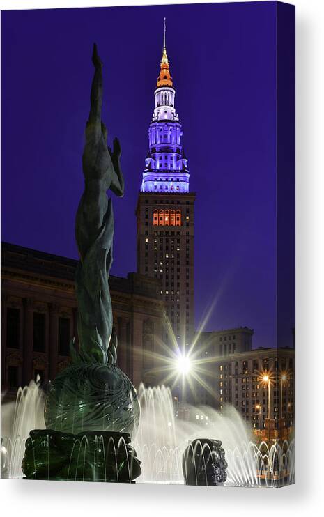 Cleveland Canvas Print featuring the photograph Patriotic Cleveland Fountain by Clint Buhler