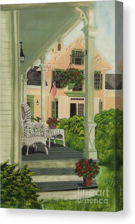 Side Porch Canvas Print featuring the painting Patriotic Country Porch by Charlotte Blanchard