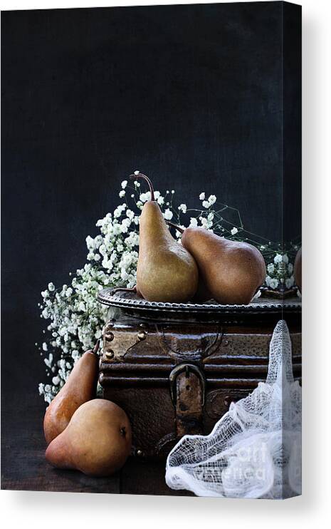 Pear Canvas Print featuring the photograph Pears and Baby's Breath by Stephanie Frey