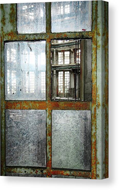 Abandon Canvas Print featuring the photograph Peeping Inside Factory Hall - Urban Decay by Dirk Ercken