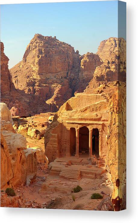 Petra Canvas Print featuring the photograph Petra Buildings, Pond and Gardens Complex by Nicola Nobile