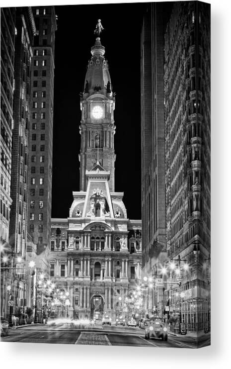 Us Canvas Print featuring the photograph Philadelphia City Hall at Night by Val Black Russian Tourchin