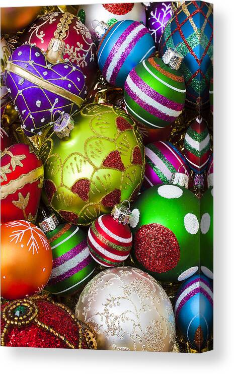 Colorful Ornaments Canvas Print featuring the photograph Pile of beautiful ornaments by Garry Gay